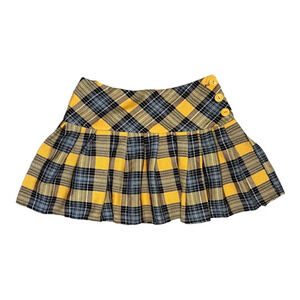Vintage Yellow Plaid Pleated Ultra Mini Skirt y2k